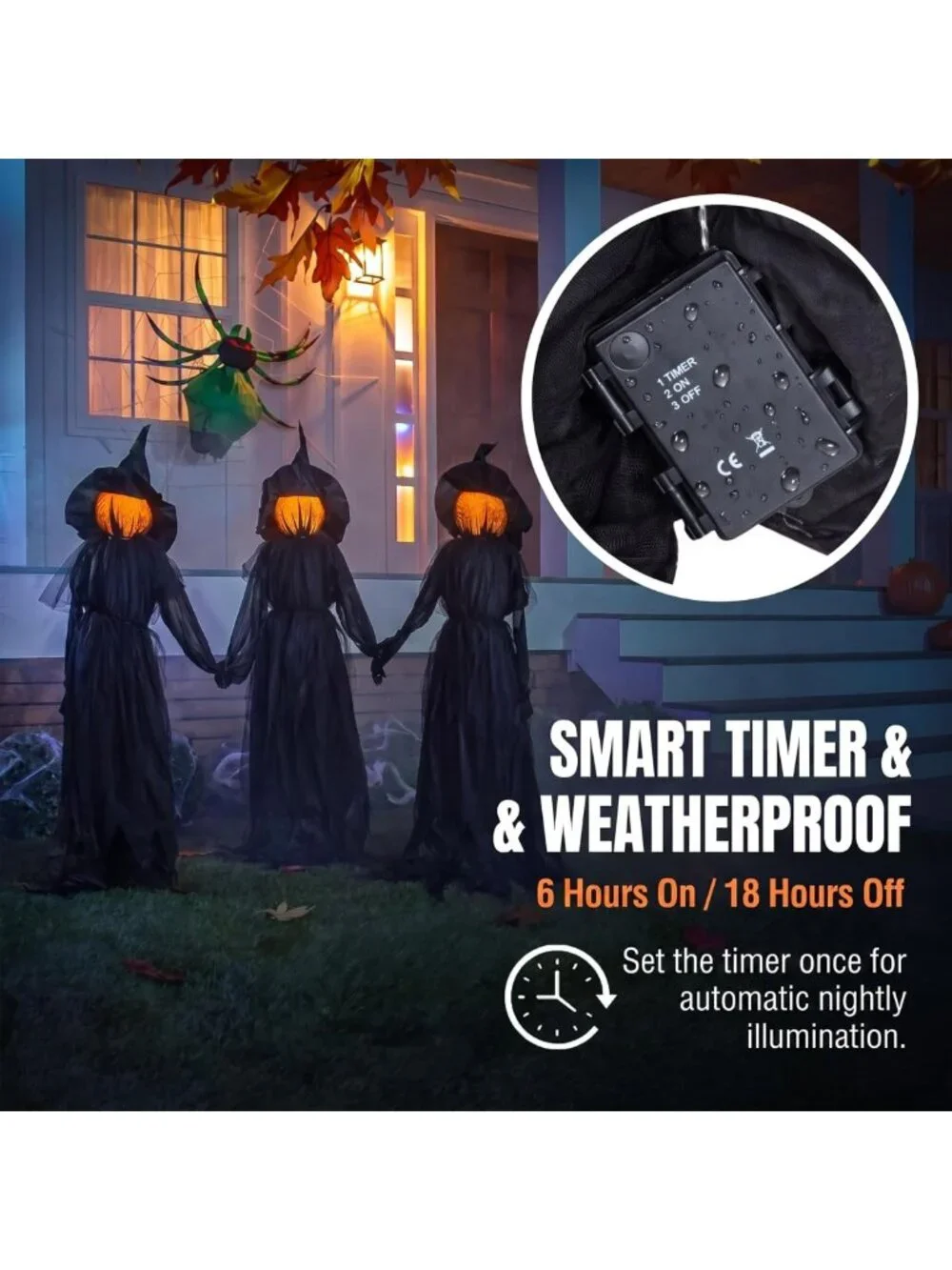 Spooky 4ft LED Halloween Witches with Hats - Weatherproof Garden Stakes Decor